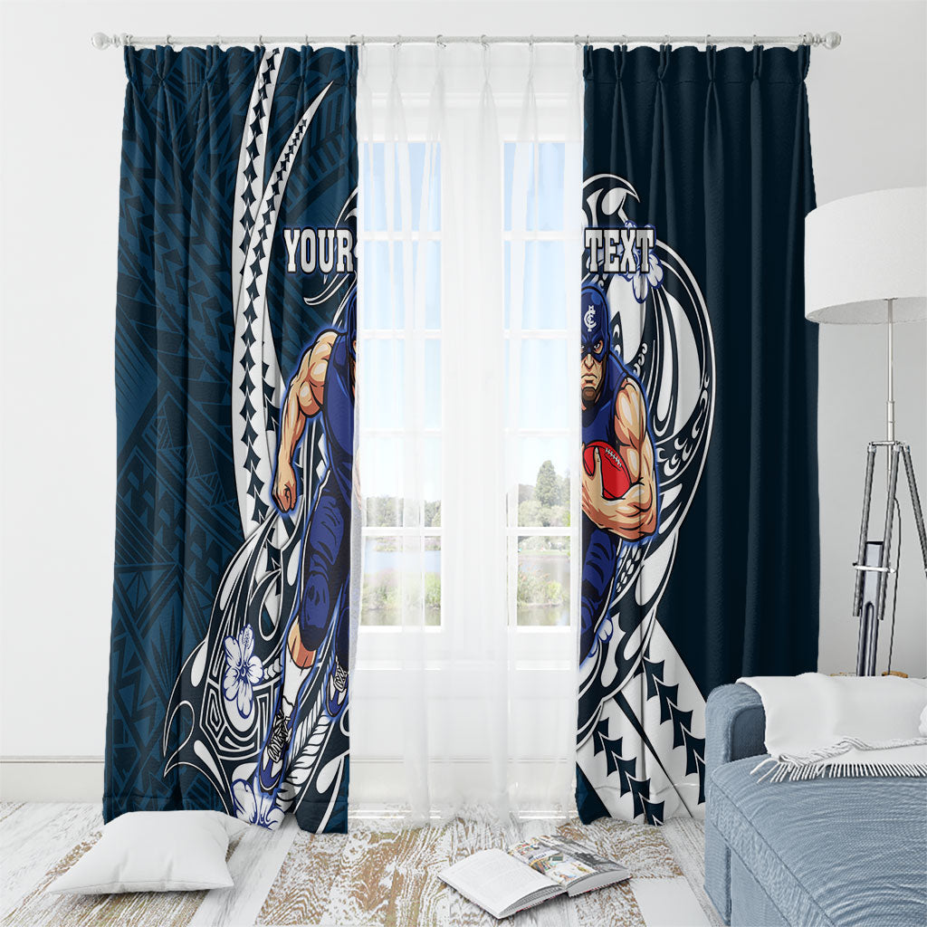 Personalized Carlton Blues Window Curtain Polynesian Tribal Baggers Mascot With Hibiscus Floral Art