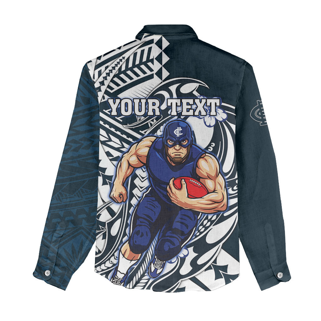 Personalized Carlton Blues Women Casual Shirt Polynesian Tribal Baggers Mascot With Hibiscus Floral Art