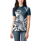 Personalized Carlton Blues Women Polo Shirt Polynesian Tribal Baggers Mascot With Hibiscus Floral Art