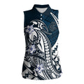 Personalized Carlton Blues Women Sleeveless Polo Shirt Polynesian Tribal Baggers Mascot With Hibiscus Floral Art