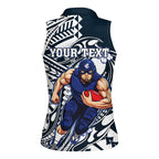 Personalized Carlton Blues Women Sleeveless Polo Shirt Polynesian Tribal Baggers Mascot With Hibiscus Floral Art