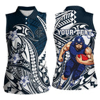 Personalized Carlton Blues Women Sleeveless Polo Shirt Polynesian Tribal Baggers Mascot With Hibiscus Floral Art