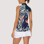 Personalized Carlton Blues Women Sleeveless Polo Shirt Polynesian Tribal Baggers Mascot With Hibiscus Floral Art