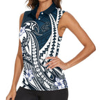 Personalized Carlton Blues Women Sleeveless Polo Shirt Polynesian Tribal Baggers Mascot With Hibiscus Floral Art