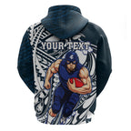 Personalized Carlton Blues Zip Hoodie Polynesian Tribal Baggers Mascot With Hibiscus Floral Art