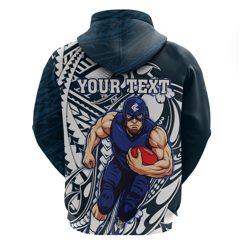 Personalized Carlton Blues Zip Hoodie Polynesian Tribal Baggers Mascot With Hibiscus Floral Art