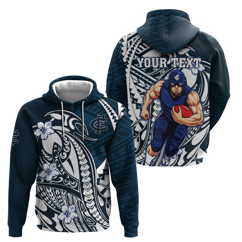 Personalized Carlton Blues Zip Hoodie Polynesian Tribal Baggers Mascot With Hibiscus Floral Art