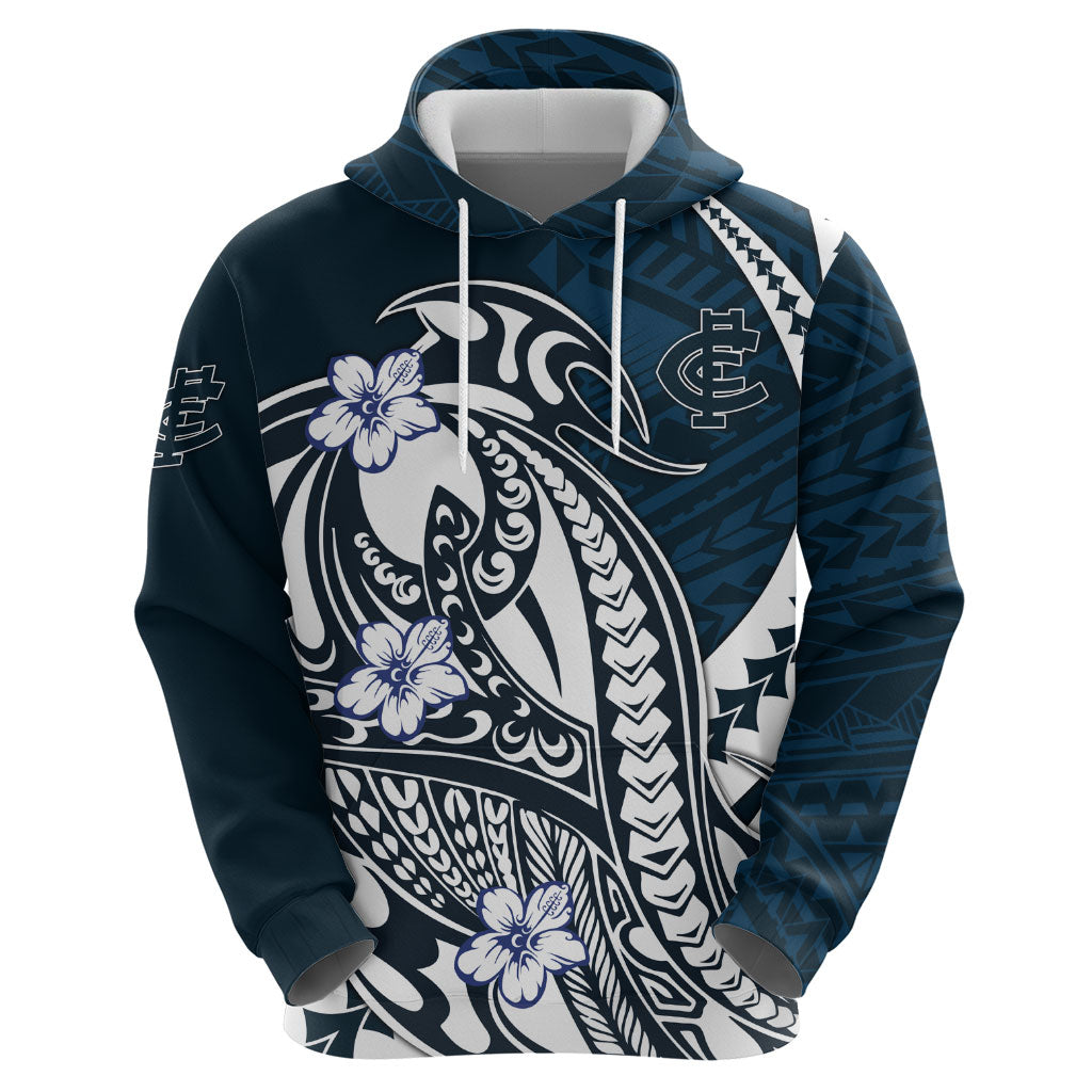 Personalized Carlton Blues Zip Hoodie Polynesian Tribal Baggers Mascot With Hibiscus Floral Art