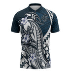 Personalized Carlton Blues Zipper Polo Shirt Polynesian Tribal Baggers Mascot With Hibiscus Floral Art