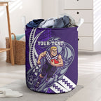 Personalized Fremantle Dockers Laundry Basket Polynesian Tribal Freo Mascot With Hibiscus Floral Art