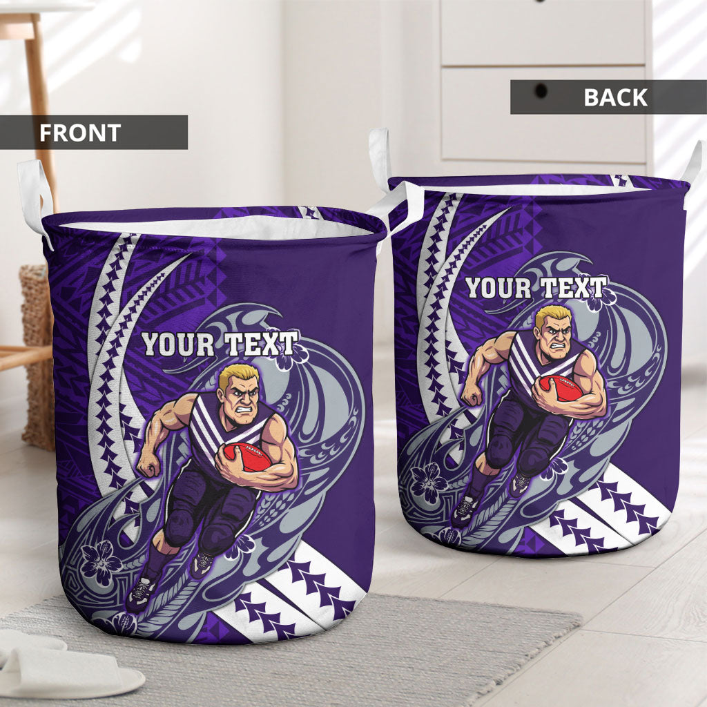 Personalized Fremantle Dockers Laundry Basket Polynesian Tribal Freo Mascot With Hibiscus Floral Art