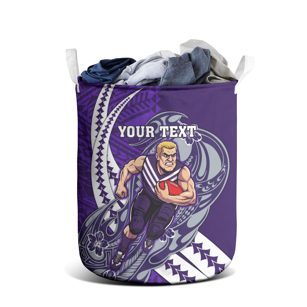 Personalized Fremantle Dockers Laundry Basket Polynesian Tribal Freo Mascot With Hibiscus Floral Art