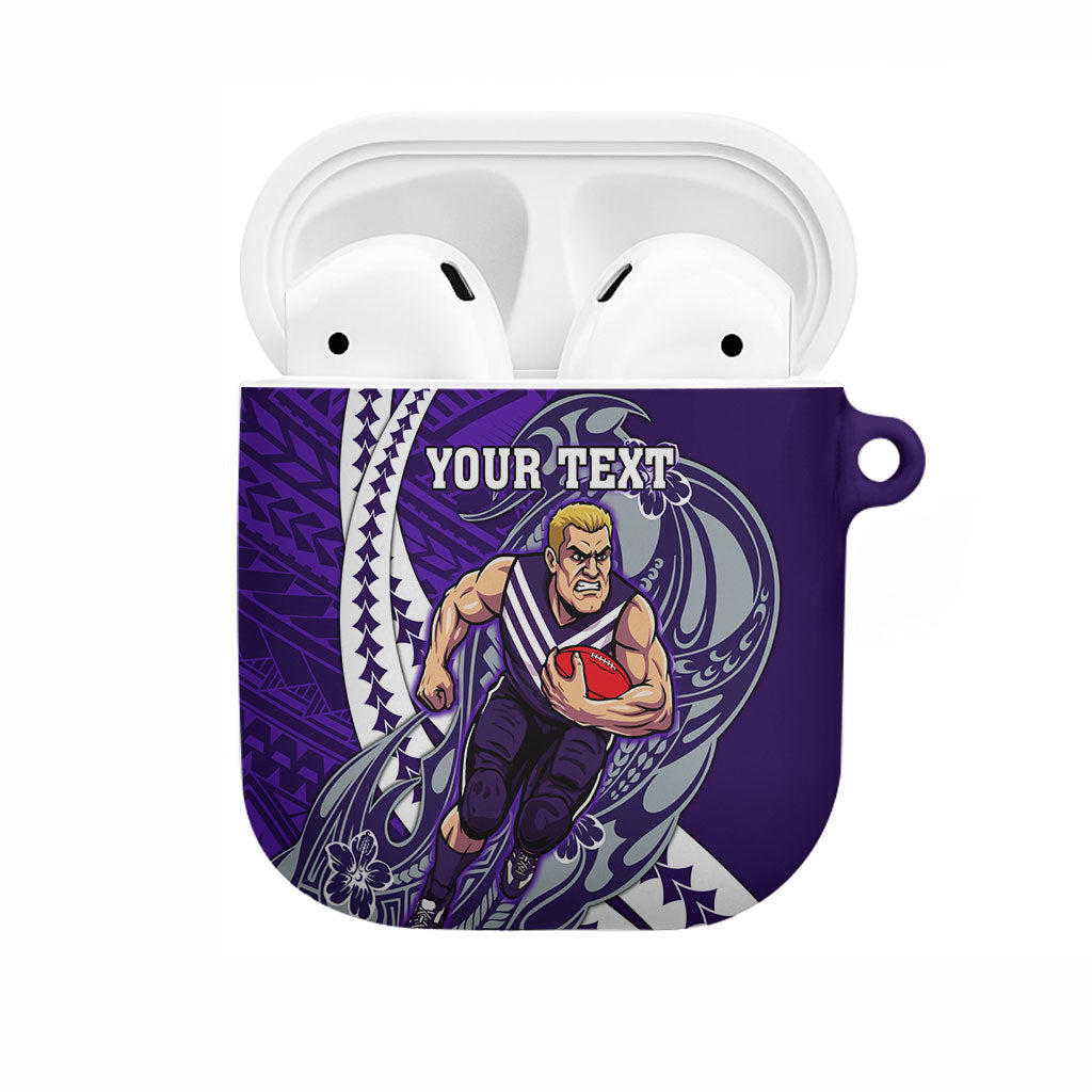 Personalized Fremantle Dockers AirPods Case Polynesian Tribal Freo Mascot With Hibiscus Floral Art