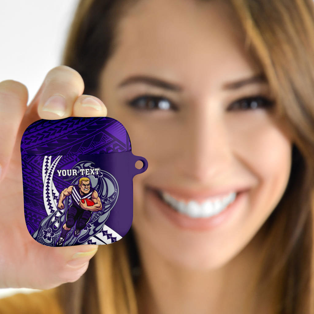 Personalized Fremantle Dockers AirPods Case Polynesian Tribal Freo Mascot With Hibiscus Floral Art