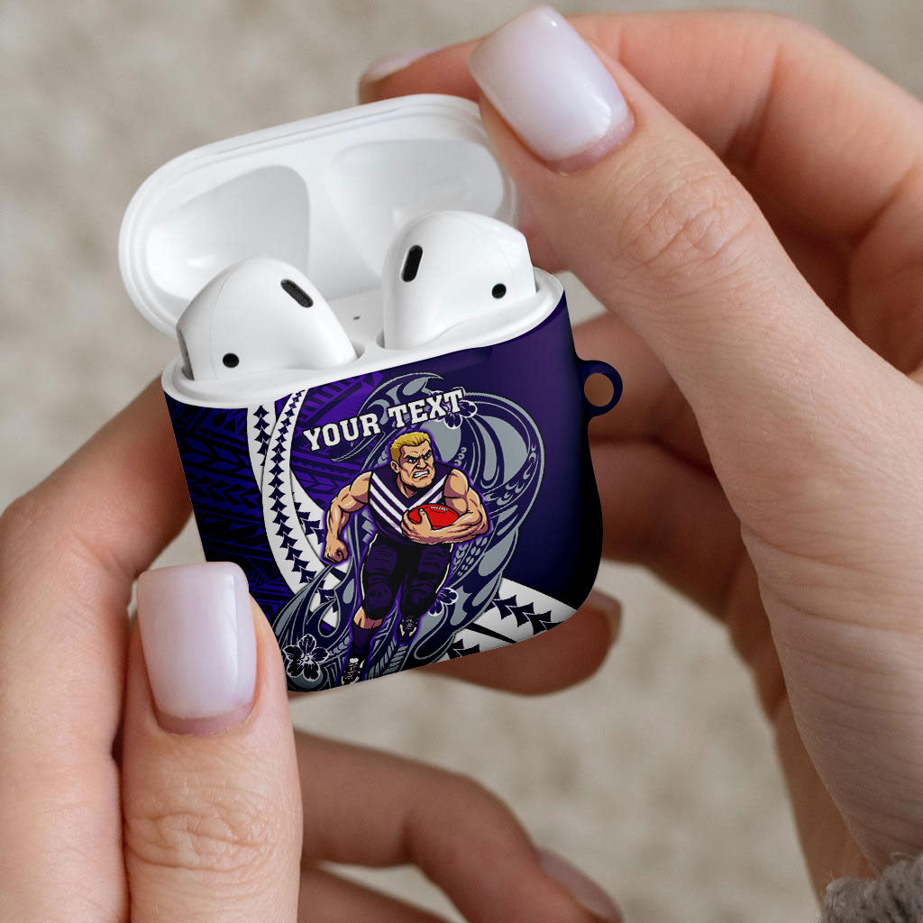 Personalized Fremantle Dockers AirPods Case Polynesian Tribal Freo Mascot With Hibiscus Floral Art