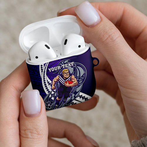 Personalized Fremantle Dockers AirPods Case Polynesian Tribal Freo Mascot With Hibiscus Floral Art