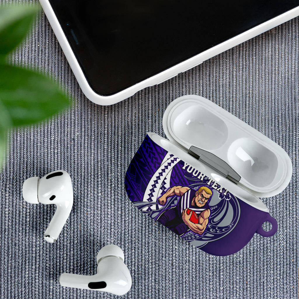 Personalized Fremantle Dockers AirPods Case Polynesian Tribal Freo Mascot With Hibiscus Floral Art