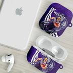 Personalized Fremantle Dockers AirPods Case Polynesian Tribal Freo Mascot With Hibiscus Floral Art
