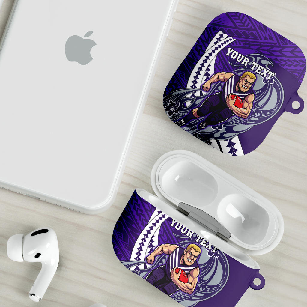 Personalized Fremantle Dockers AirPods Case Polynesian Tribal Freo Mascot With Hibiscus Floral Art