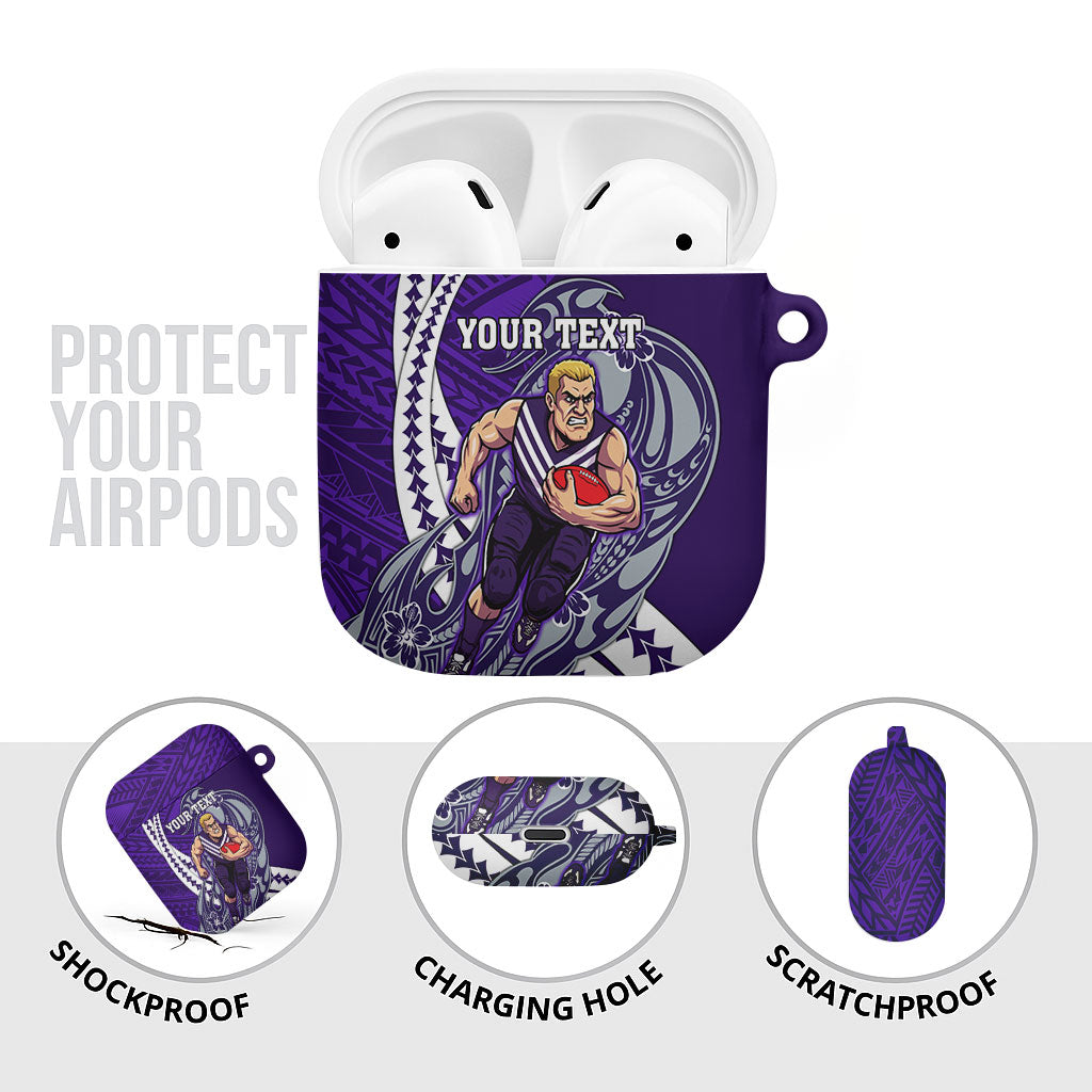Personalized Fremantle Dockers AirPods Case Polynesian Tribal Freo Mascot With Hibiscus Floral Art