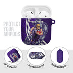 Personalized Fremantle Dockers AirPods Case Polynesian Tribal Freo Mascot With Hibiscus Floral Art