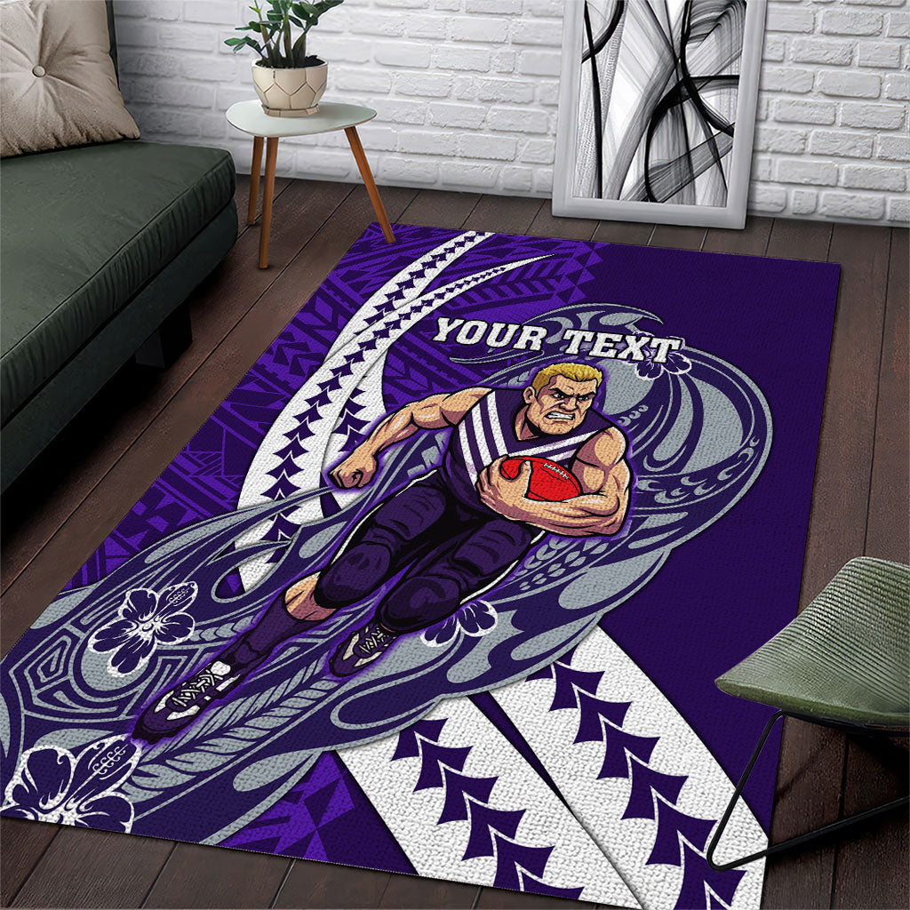 Personalized Fremantle Dockers Area Rug Polynesian Tribal Freo Mascot With Hibiscus Floral Art