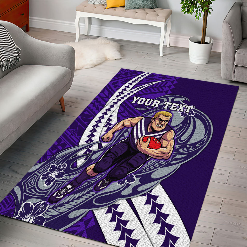 Personalized Fremantle Dockers Area Rug Polynesian Tribal Freo Mascot With Hibiscus Floral Art