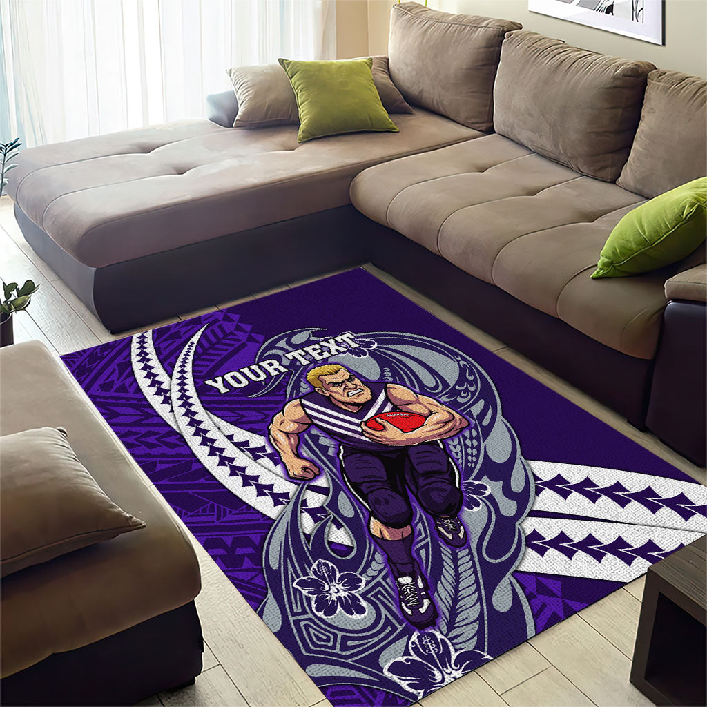 Personalized Fremantle Dockers Area Rug Polynesian Tribal Freo Mascot With Hibiscus Floral Art