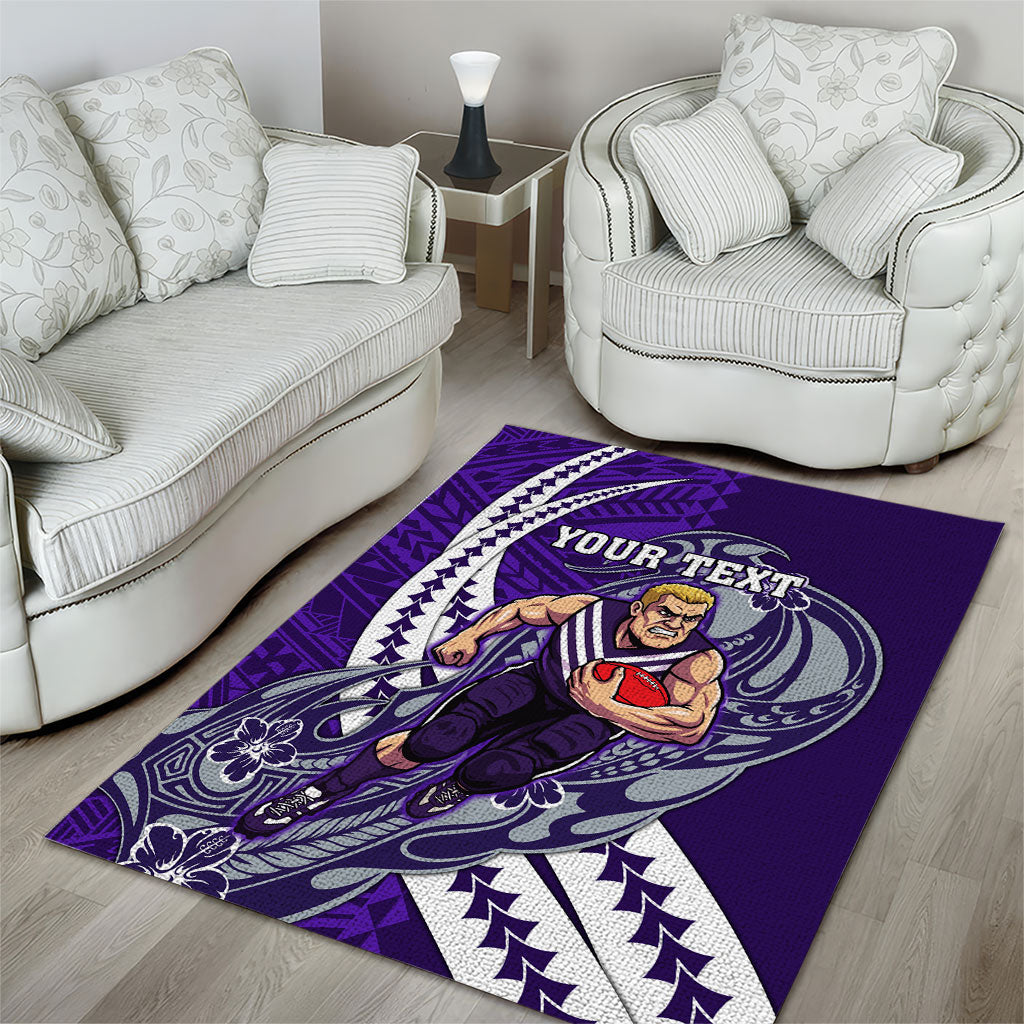 Personalized Fremantle Dockers Area Rug Polynesian Tribal Freo Mascot With Hibiscus Floral Art
