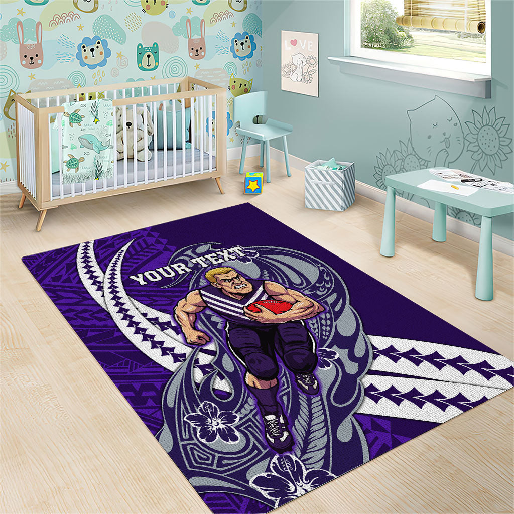 Personalized Fremantle Dockers Area Rug Polynesian Tribal Freo Mascot With Hibiscus Floral Art