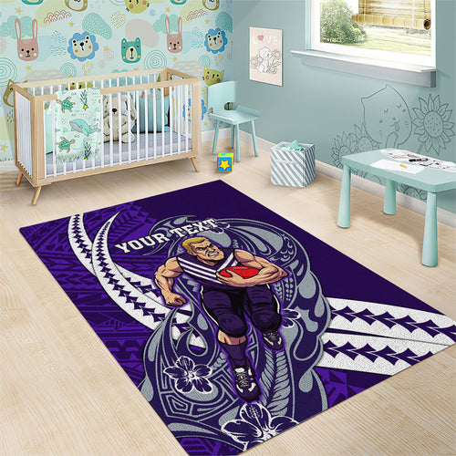 Personalized Fremantle Dockers Area Rug Polynesian Tribal Freo Mascot With Hibiscus Floral Art