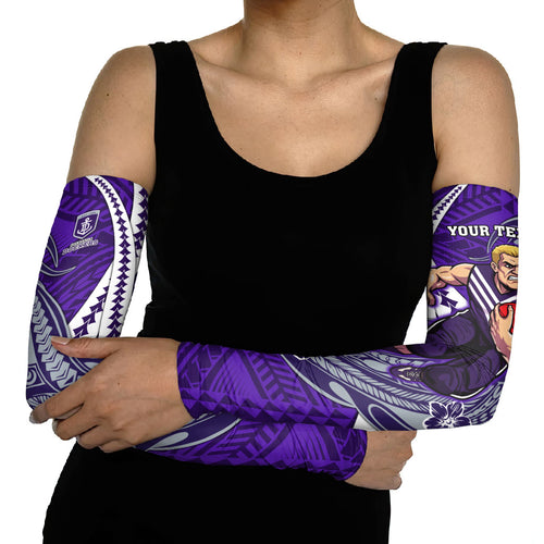 Personalized Fremantle Dockers Arm Sleeves Polynesian Tribal Freo Mascot With Hibiscus Floral Art