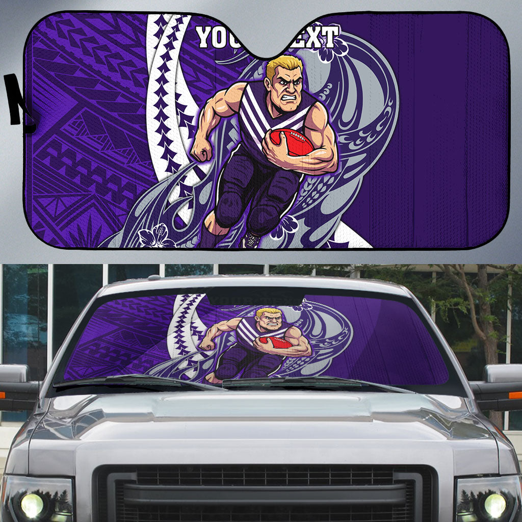Personalized Fremantle Dockers Auto Sun Shade Polynesian Tribal Freo Mascot With Hibiscus Floral Art