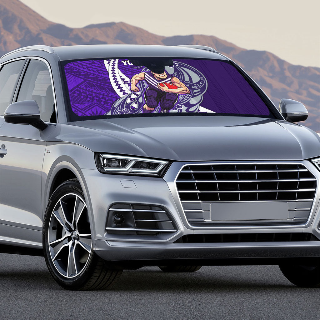 Personalized Fremantle Dockers Auto Sun Shade Polynesian Tribal Freo Mascot With Hibiscus Floral Art