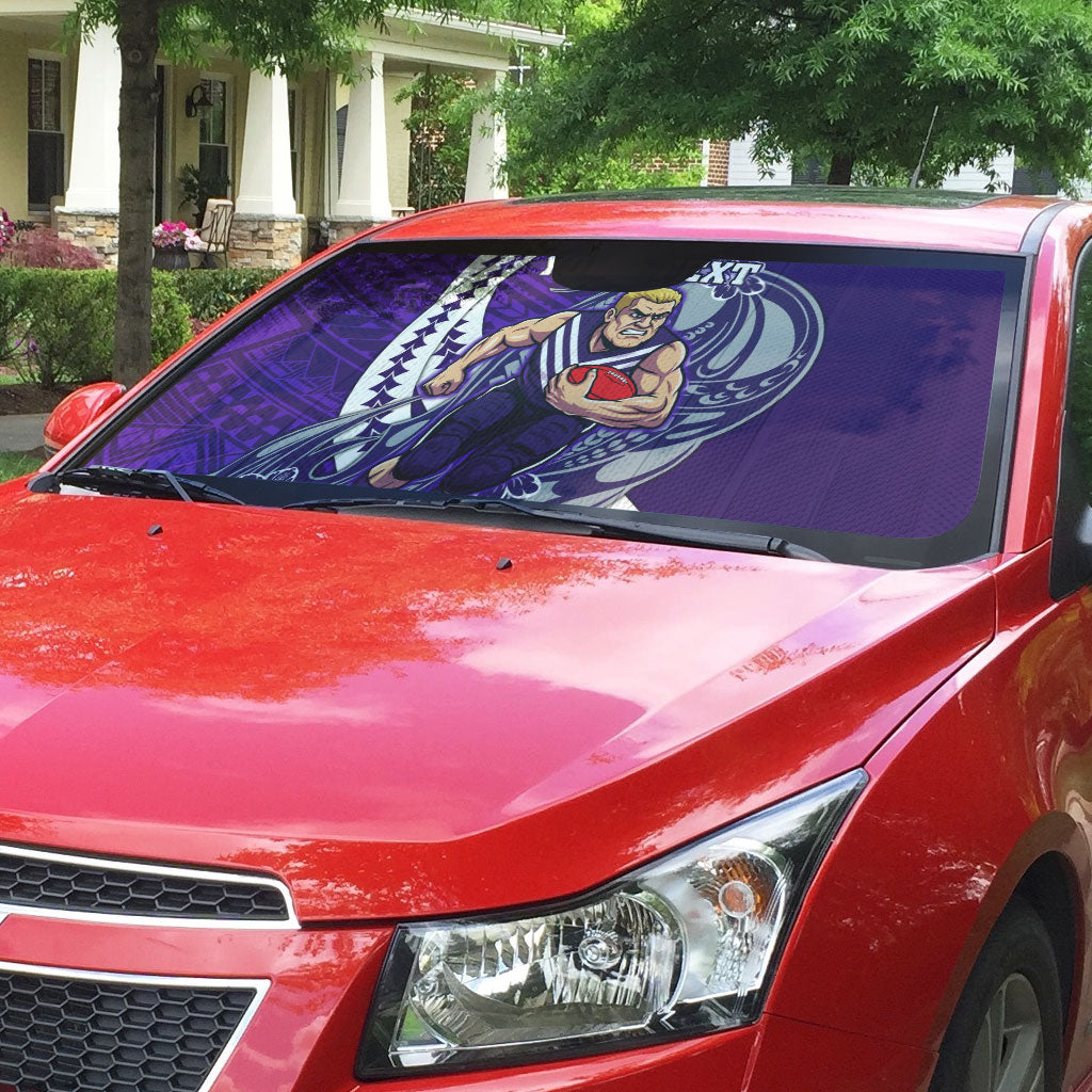 Personalized Fremantle Dockers Auto Sun Shade Polynesian Tribal Freo Mascot With Hibiscus Floral Art