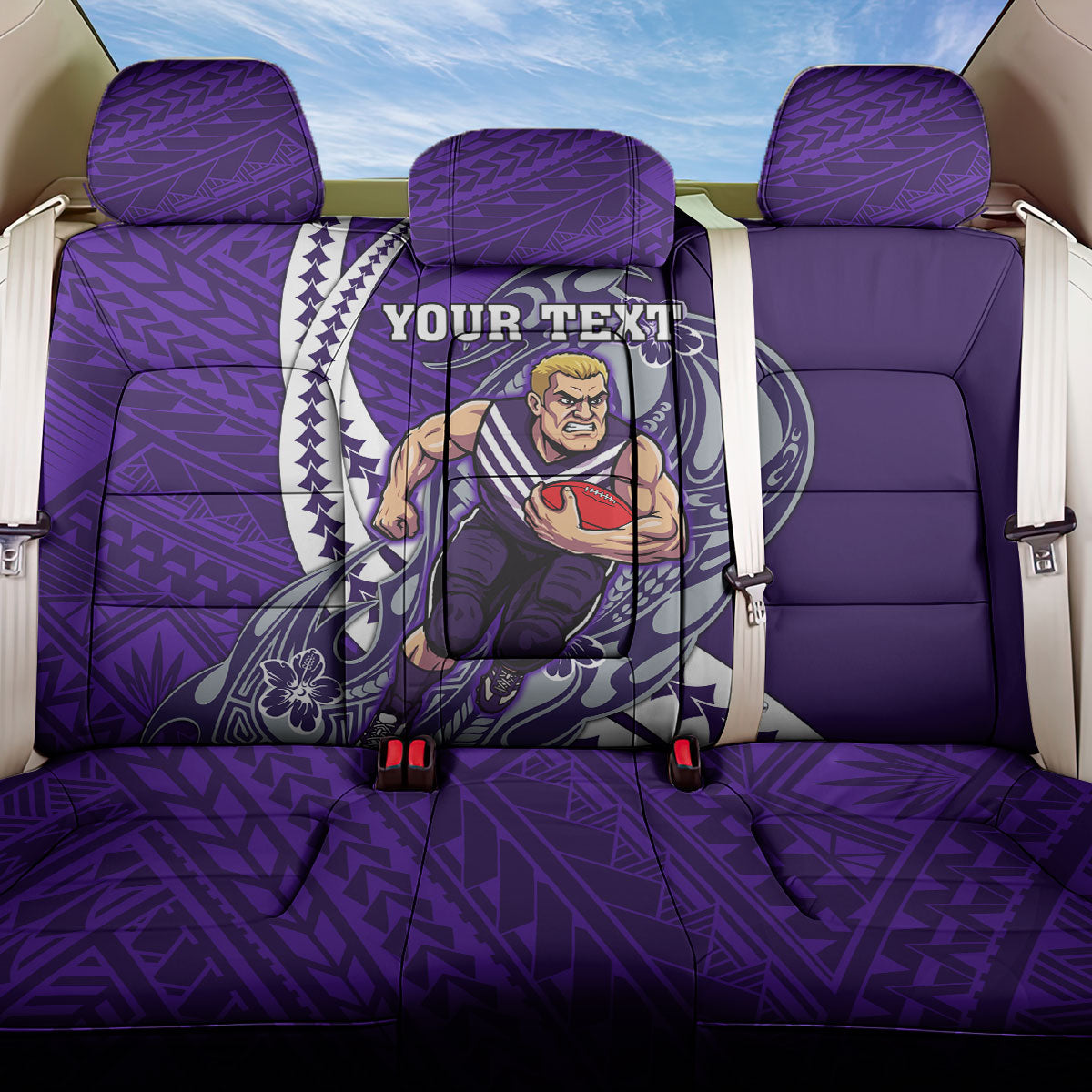 Personalized Fremantle Dockers Back Car Seat Cover Polynesian Tribal Freo Mascot With Hibiscus Floral Art