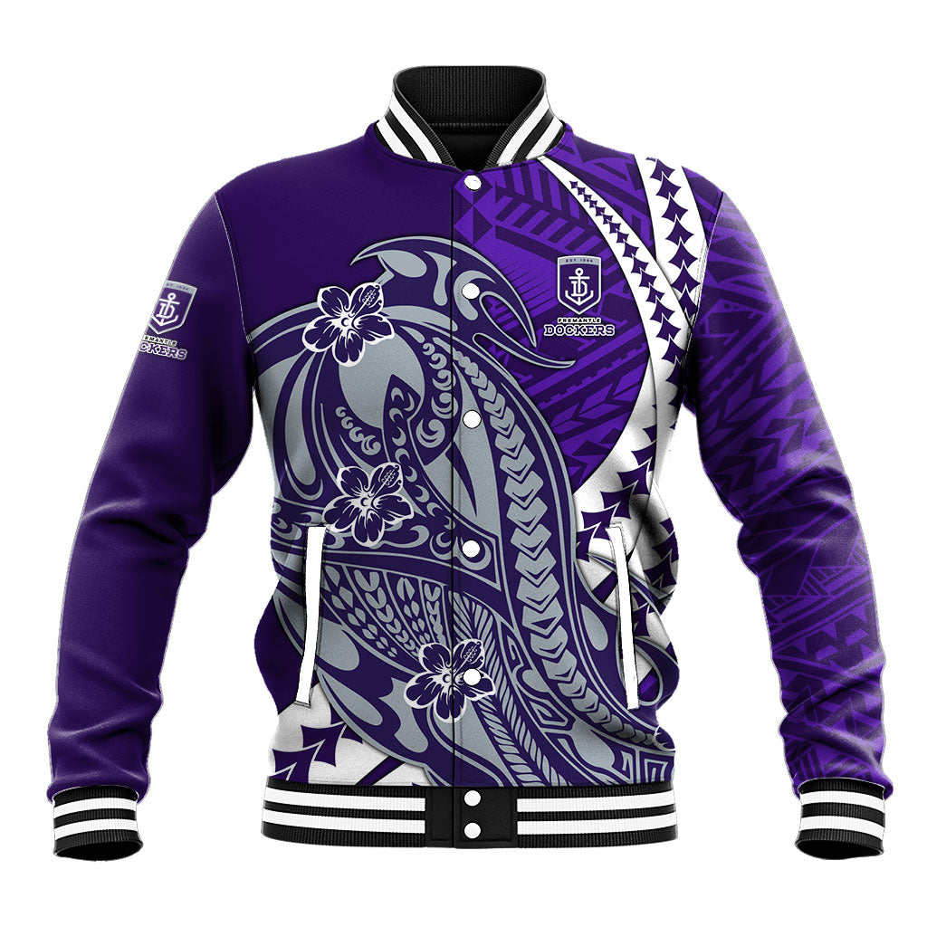 Personalized Fremantle Dockers Baseball Jacket Polynesian Tribal Freo Mascot With Hibiscus Floral Art