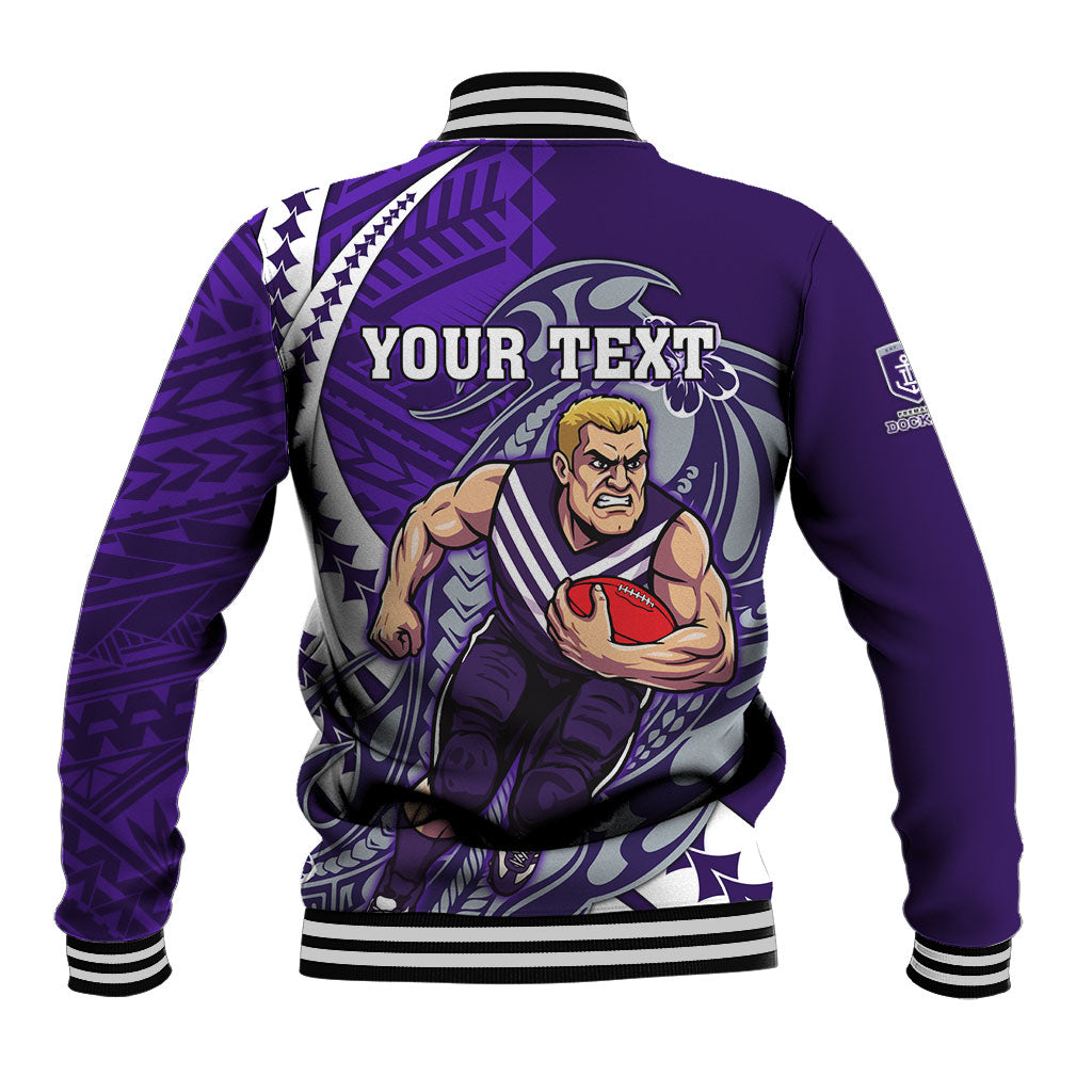 Personalized Fremantle Dockers Baseball Jacket Polynesian Tribal Freo Mascot With Hibiscus Floral Art