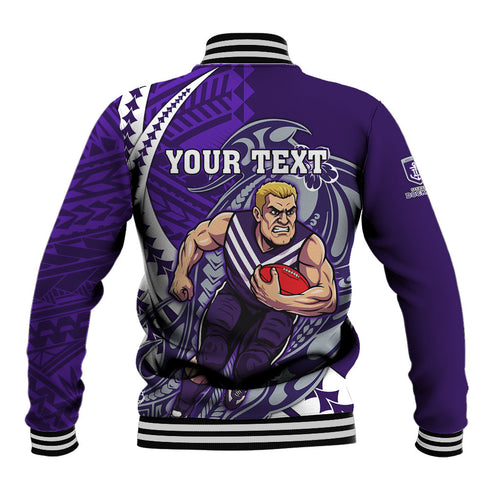 Personalized Fremantle Dockers Baseball Jacket Polynesian Tribal Freo Mascot With Hibiscus Floral Art