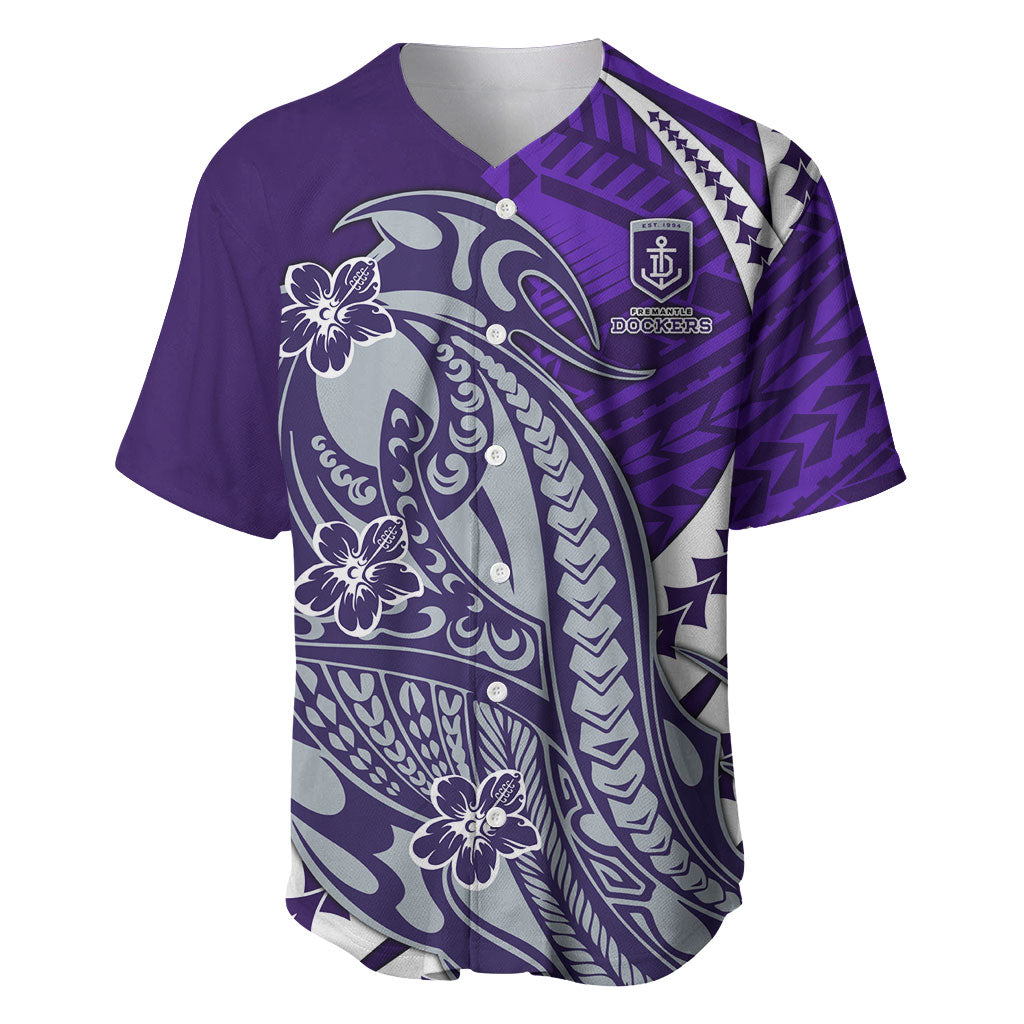 Personalized Fremantle Dockers Baseball Jersey Polynesian Tribal Freo Mascot With Hibiscus Floral Art