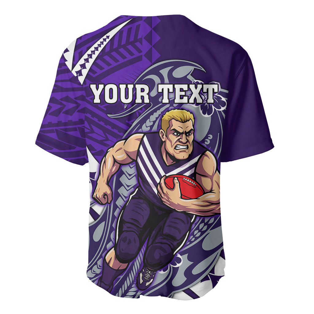 Personalized Fremantle Dockers Baseball Jersey Polynesian Tribal Freo Mascot With Hibiscus Floral Art