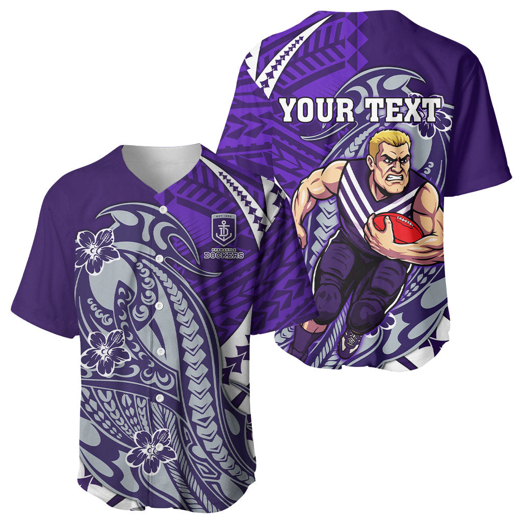 Personalized Fremantle Dockers Baseball Jersey Polynesian Tribal Freo Mascot With Hibiscus Floral Art
