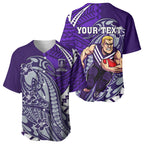 Personalized Fremantle Dockers Baseball Jersey Polynesian Tribal Freo Mascot With Hibiscus Floral Art