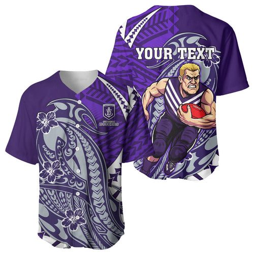 Personalized Fremantle Dockers Baseball Jersey Polynesian Tribal Freo Mascot With Hibiscus Floral Art