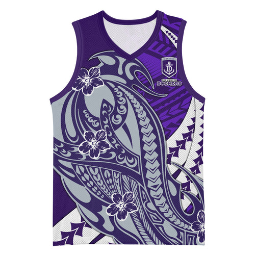 Personalized Fremantle Dockers Basketball Jersey Polynesian Tribal Freo Mascot With Hibiscus Floral Art