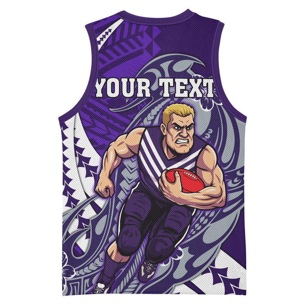 Personalized Fremantle Dockers Basketball Jersey Polynesian Tribal Freo Mascot With Hibiscus Floral Art