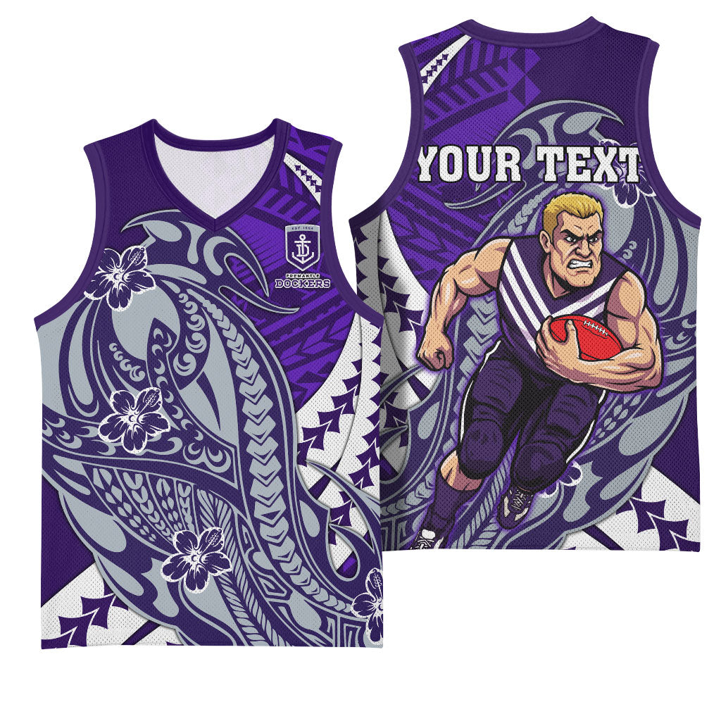 Personalized Fremantle Dockers Basketball Jersey Polynesian Tribal Freo Mascot With Hibiscus Floral Art