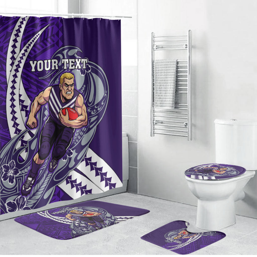 Personalized Fremantle Dockers Bathroom Set Polynesian Tribal Freo Mascot With Hibiscus Floral Art