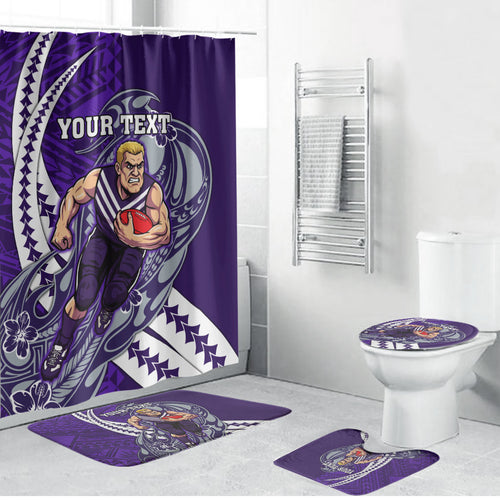 Personalized Fremantle Dockers Bathroom Set Polynesian Tribal Freo Mascot With Hibiscus Floral Art