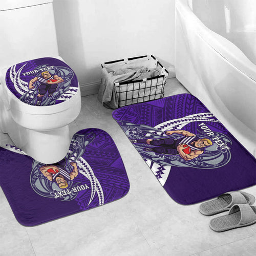 Personalized Fremantle Dockers Bathroom Set Polynesian Tribal Freo Mascot With Hibiscus Floral Art